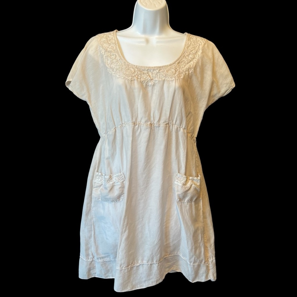 Johnny Was 4 Love and Liberty overlay Tunic top S Silk blend Embroidered Ivory